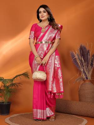Magenta soft litchi art banarasi silk saree 2