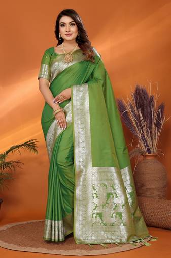 Mahendi soft litchi art banarasi silk saree