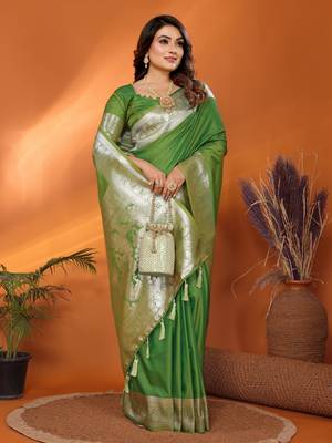 Mahendi soft litchi art banarasi silk saree 2