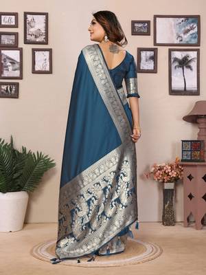Morpich soft litchi art banarasi silk saree 3