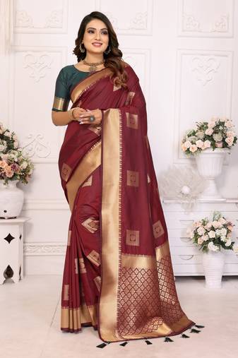 Maroon soft litchi art banarasi silk saree