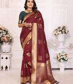 Maroon soft litchi art banarasi silk saree