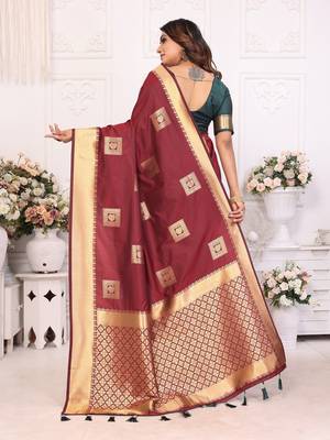 Maroon soft litchi art banarasi silk saree 3