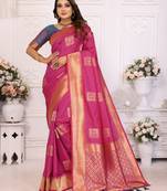 Pink soft litchi art banarasi silk saree