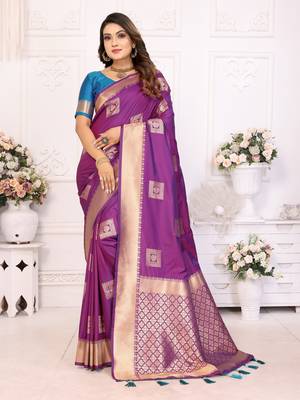 Purple soft litchi art banarasi silk saree 1
