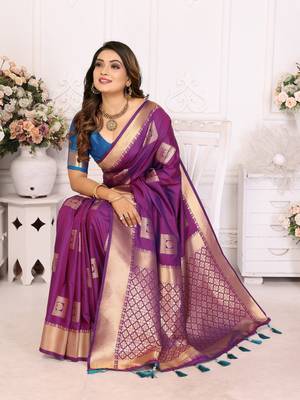Purple soft litchi art banarasi silk saree 2