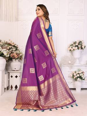 Purple soft litchi art banarasi silk saree 3