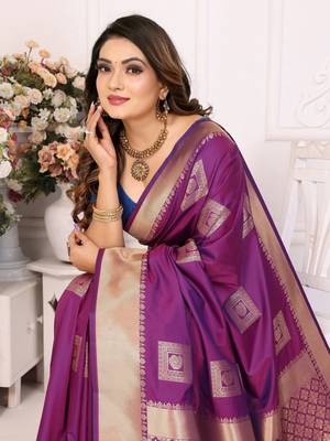 Purple soft litchi art banarasi silk saree 4