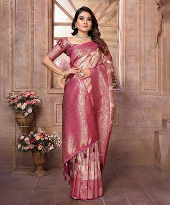 Beige soft litchi art banarasi silk saree 1
