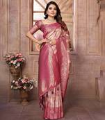Beige soft litchi art banarasi silk saree