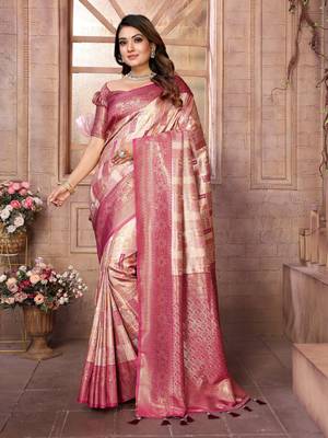 Beige soft litchi art banarasi silk saree 2
