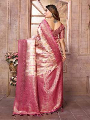 Beige soft litchi art banarasi silk saree 3