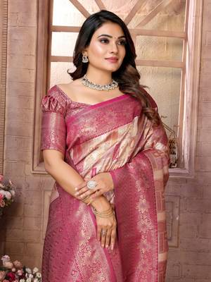 Beige soft litchi art banarasi silk saree 4