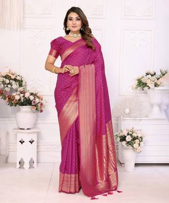 Magenta soft litchi art banarasi silk saree 1