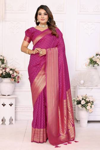 Magenta soft litchi art banarasi silk saree