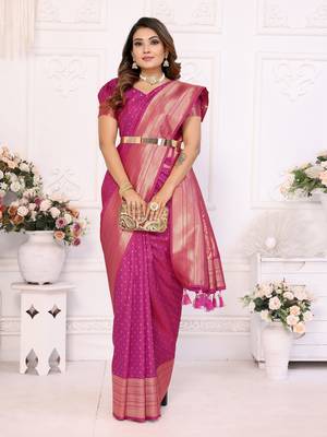 Magenta soft litchi art banarasi silk saree 2