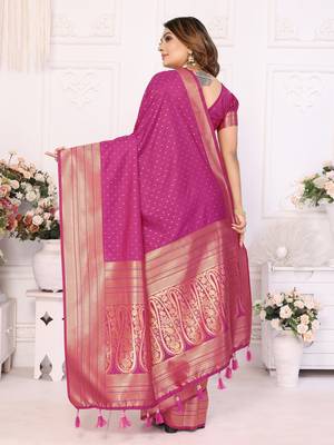 Magenta soft litchi art banarasi silk saree 3