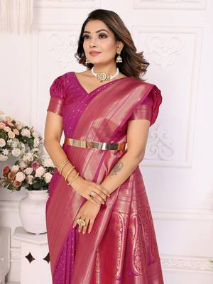 Magenta soft litchi art banarasi silk saree 4