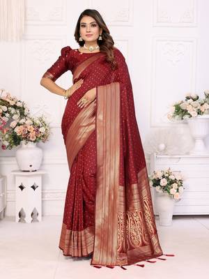 Maroon soft litchi art banarasi silk saree 1