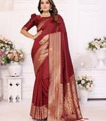 Maroon soft litchi art banarasi silk saree