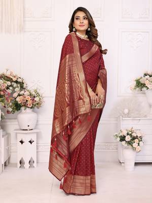 Maroon soft litchi art banarasi silk saree 2