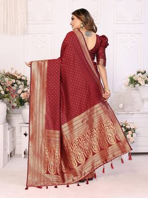 Maroon soft litchi art banarasi silk saree 3