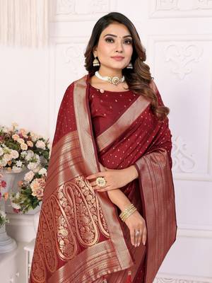 Maroon soft litchi art banarasi silk saree 4
