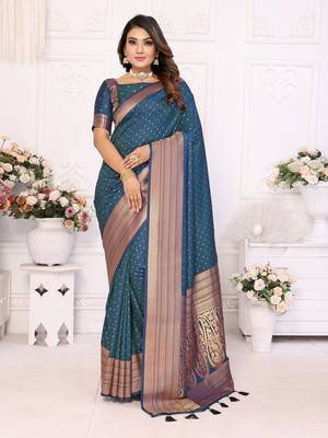 Navy soft litchi art banarasi silk saree 1