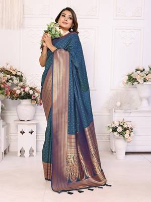 Navy soft litchi art banarasi silk saree 2