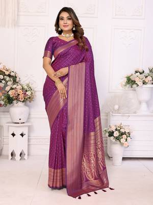 Purple soft litchi art banarasi silk saree 1