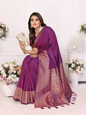 Purple soft litchi art banarasi silk saree 2