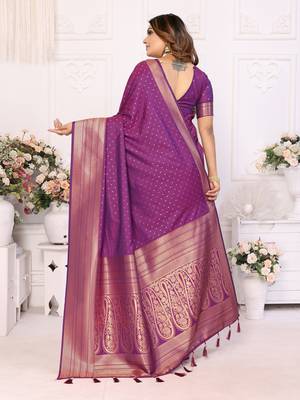 Purple soft litchi art banarasi silk saree 3
