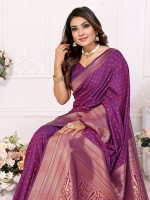 Purple soft litchi art banarasi silk saree 4