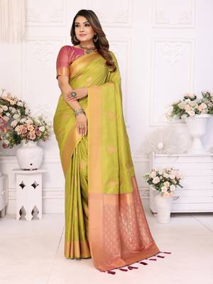 Olive soft litchi art banarasi silk saree 1