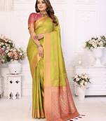 Olive soft litchi art banarasi silk saree