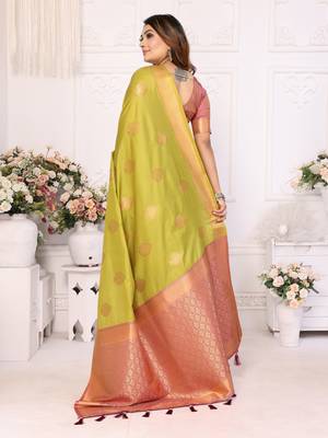 Olive soft litchi art banarasi silk saree 3