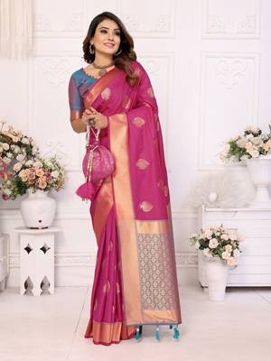 Pink soft litchi art banarasi silk saree 1