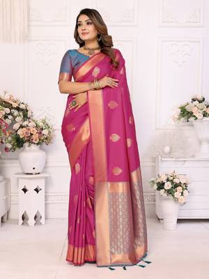 Pink soft litchi art banarasi silk saree 2