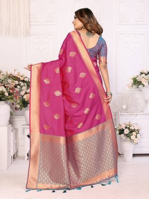 Pink soft litchi art banarasi silk saree 3