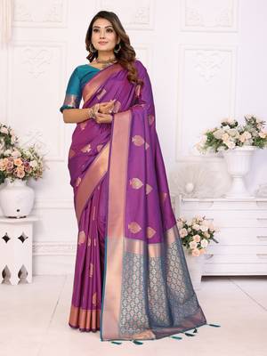 Purple soft litchi art banarasi silk saree 1