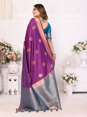 Purple soft litchi art banarasi silk saree 3