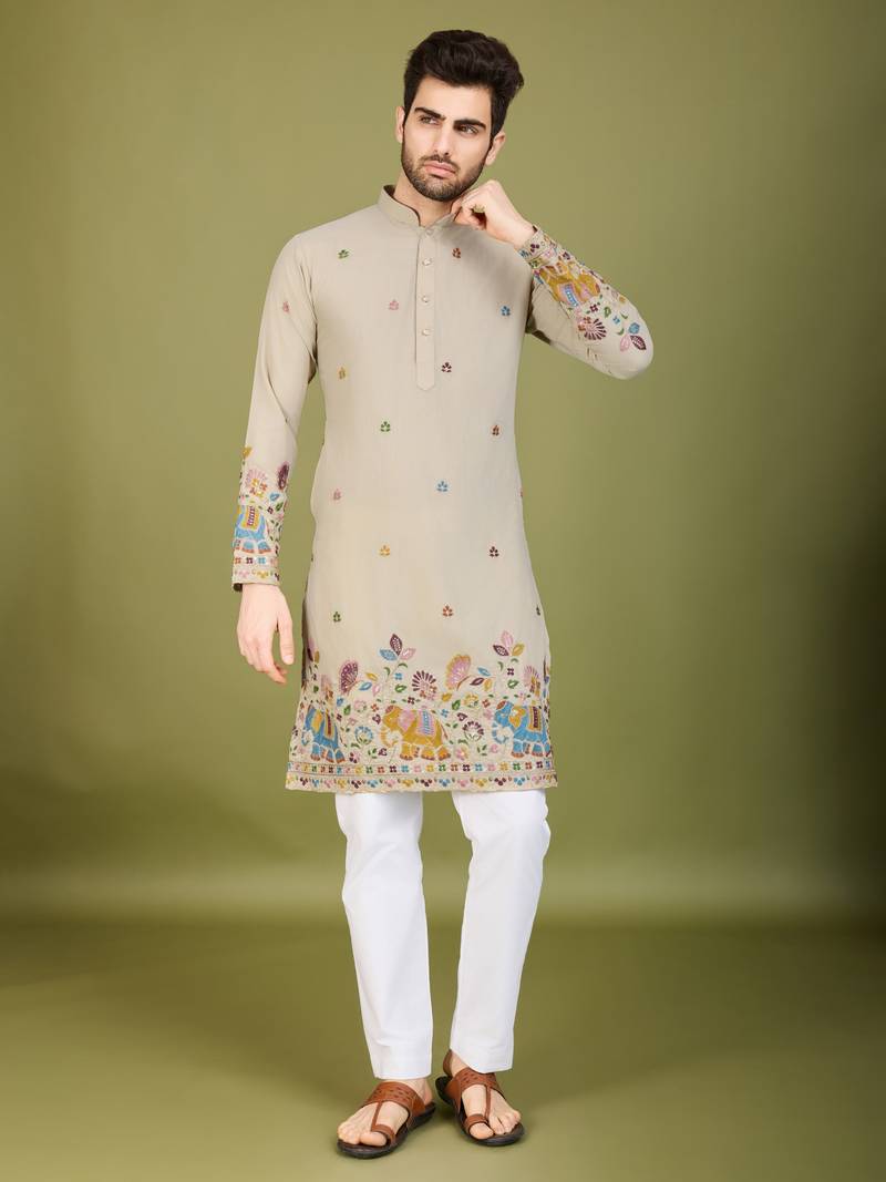 Ivory exclusive festival wear cotton sequence embroidered & thread work kurta