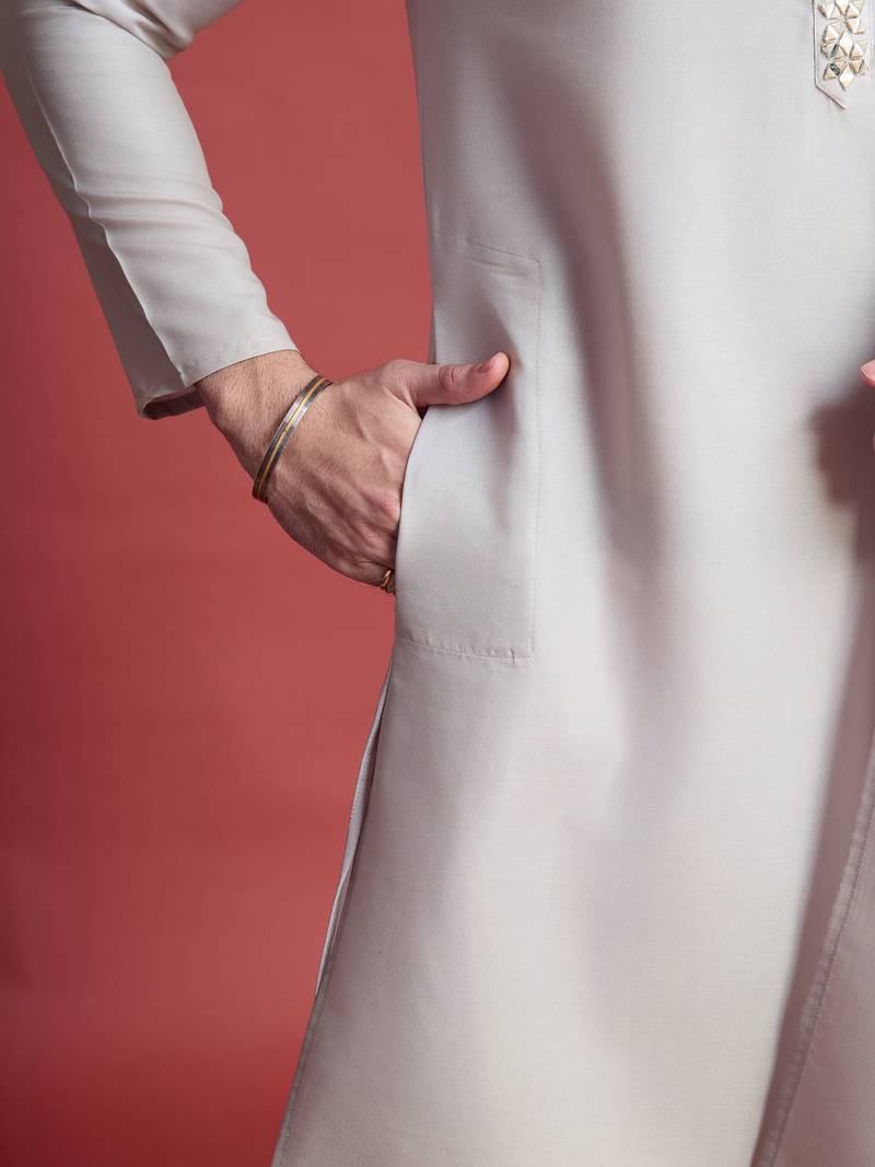 Beige viscose real mirror work kurta with dupatta collection