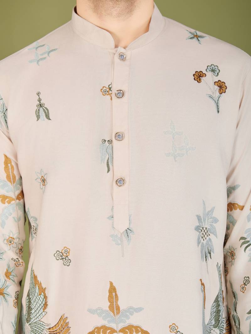 Exclusive wedding wear viscose rayon thread embroidered work kurta only