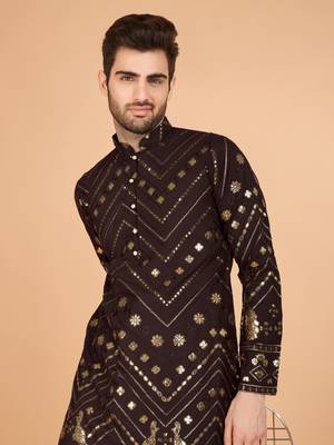 Brown pure viscose rayon embroidered sequence work kurta 6