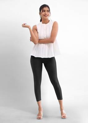 Trendmalls Super combed cotton elastane stretch cropped leggings with ultrasoft waistband 4