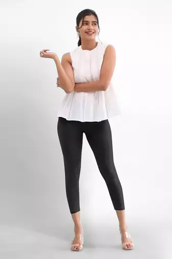 Trendmalls Super combed cotton elastane stretch cropped leggings with ultrasoft waistband