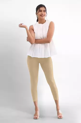 Super combed cotton elastane stretch cropped leggings with ultrasoft waistband