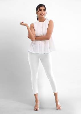 Trendmalls Super combed cotton elastane stretch cropped leggings with ultrasoft waistband 4