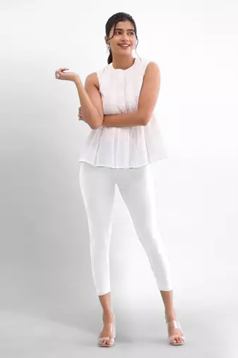 Trendmalls Super combed cotton elastane stretch cropped leggings with ultrasoft waistband